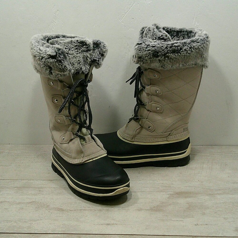 Khombu Feminine Emily Faux Fur Lined Waterproof Leather Lace up Winter Snow Boot